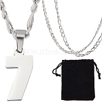 1Pc 304 Stainless Steel Figaro Chain Number Pendant Necklaces, 1Pc Rectangle Velvet Pouches, Stainless Steel Color, 24.21 inch(61.5cm), Pendant: 20x10.5mm(NJEW-BBC0001-28D-P)