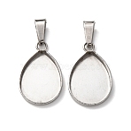 304 Stainless Steel Pendant Cabochon Settings, Teardrop, Stainless Steel Color, Tray: 10.5x14.5mm, 18x11.5x2mm, Hole: 2.5x6mm(STAS-D379-01A-P)