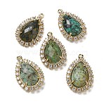Natural African Turquoise(Jasper) Faceted Teardrop Pendants, Rack Plating Brass Micro Pave Clear Cubic Zirconia Drop Charms, Golden, 25x16.5x5.5mm, Hole: 1.4mm(G-I375-01G-14)