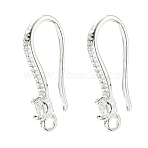 Brass Clear Cubic Zirconia Earring Hooks, Long-Lasting Plated, Lead Free & Cadmium Free, Rack Plating, with Loop, 925 Sterling Silver Plated, 9 Gauge, 19x9x3mm, Hole: 1.5mm, Pin: 0.8mm(KK-H532-23S)
