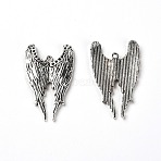 Alloy Pendants, Wing Charms, Antique Silver, 39x24x3mm, Hole: 2mm(PALLOY-WH0087-16B)