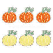 6Pcs 2 Colors Halloween Theme Pumpkin Shape Polyester Clothing Patches, Embroidery Appliques, with Rhinestone, Mixed Color, 51x46x2.5mm, 3pcs/color(PATC-FG0001-25)