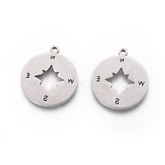 201 Stainless Steel Pendants, Manual Polishing, Compass, Stainless Steel Color, 18x16x1.5mm, Hole: 1.2mm(STAS-F231-047P)