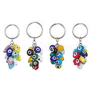 Handmade Evil Eye Lampwork Beads Keychain, with Iron Split Key Rings, Round/Hamsa Hand/Flat Round/Flower, 7.6cm(KEYC-JKC00511)