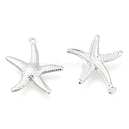 Starfish Brass Pendants, Silver Color Plated, 23x20.5x2mm, Hole: 1mm(X-KK-L134-11S)