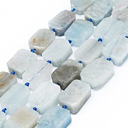 Natural Aquamarine Beads Strands, Rectangle, 14~17x11~13x5~6mm, Hole: 1mm, about 21~23pcs/strand, 15.75~16.14 inch(40~41cm)(G-F725-07)