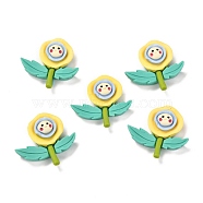 Resin Cabochon, Sunflower with Smiling Face , Mixed Color, 23x26x7mm(RESI-F020-05)