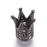 Brass Micro Pave Cubic Zirconia Beads, Crown, Clear, Gunmetal, 12x10mm, Hole: 1.5mm, Inner Diameter: 4.5mm(ZIRC-F088-030B-01)