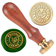 Golden Plated Brass Sealing Wax Stamp Head, with Wood Handle, for Envelopes Invitations, Gift Cards, Leaf, 83x22mm, Head: 7.5mm, Stamps: 25x14.5mm(AJEW-WH0208-951)