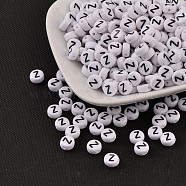Acrylic Beads, with Horizontal Hole, Letter, Flat Round, Letter.Z, 7x4mm, Hole: 1mm, about 3500pcs/500g(PL37C9070-Z)