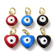 30Pcs 6 Style Brass Enamel Beads, Real 18K Gold Plated, Long-Lasting Plated, with Jump Ring, Triangle & Flat Round with Evil Eye, Mixed Color, 5pcs/style(KK-SZ0001-68)