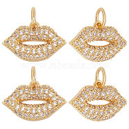 6Pcs Brass Micro Pave Grade AAA Cubic Zirconia Charms, Long-Lasting Plated, Lip Charm, Cadmium Free & Nickel Free & Lead Free, Real 18K Gold Plated, 7x10.5x2mm, Hole: 2.5mm(ZIRC-BBC0001-72)