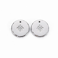304 Stainless Steel Charms, with Micro Pave Clear Cubic Zirconia, Cadmium Free & Nickel Free & Lead Free, Flat Round, Stainless Steel Color, 12x1.5mm, Hole: 0.9mm(X-STAS-N097-091P-NR)