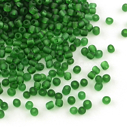12/0 Glass Seed Beads, Frosted Colours, Green, 2mm, about 30000pcs/pound(SDBM7)