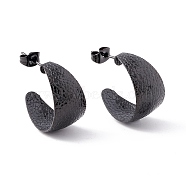 Ion Plating(IP) 304 Stainless Steel Chunky C-shape Stud Earrings, Half Hoop Earrings for Women, Electrophoresis Black, 21x12mm, Pin: 0.7mm(EJEW-P198-11EB)