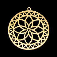 Vacuum Plating 201 Stainless Steel Pendants, Laser Cut, Hollow, Flat Round with Flower, Golden, 34.5x32x1mm, Hole: 1.6mm(STAS-T056-LA684-2)