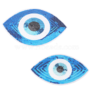 2Pcs 2 Style Iron on/Sew on Sequin Cloth Patches, Costume Accessories, Glittered Appliques, Evil Eye, Mixed Color, 101~175x172~250x1mm, 1pc/style(PATC-CA0001-06)