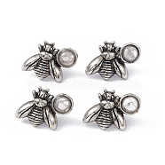 Natural Quartz Crystal Bee Stud Earrings, Antique Silver Alloy Earrings with Brass Pins for Women, 15.5x20.5mm, Pin: 0.8mm(EJEW-C016-01AS-01)