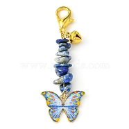 Alloy Enamel Butterfly Pendant Decoration, Natural Lapis Lazuli Chips and Lobster Claw Clasps Charms, 64mm(HJEW-JM01555-04)