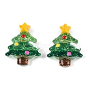 Christmas Theme Transparent Epoxy Resin Decoden Cabochons, with Glitter Powder, Christmas Tree, 31x24.5x10mm(CRES-T025-01F)