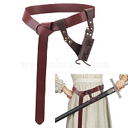 PU Leather Knife Sheaths, with Imitation Leather, Alloy Chain Belts, Coconut Brown, Sheath: 280x190x41mm, 1pc, Belt: 1480x40x1.5mm, 1pc(AJEW-NB0005-72)