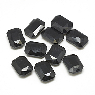 Pointed Back Glass Rhinestone Cabochons, Faceted, Rectangle Octagon, Jet, 18x13x5mm(RGLA-T079-13x18mm-02)