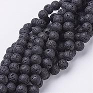 Natural Lava Rock Beads Strands, Round, Black, 8mm, Hole: 1mm(G-E005-1)