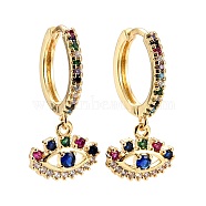 Evil Eye Cubic Zirconia Dangle Huggie Hoop Earrings, Real 18K Gold Plated Brass Drop Earrings for Women, Lead Free & Cadmium Free, Colorful, 26x16mm, Pin: 0.8mm(EJEW-E167-13G)