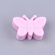 Food Grade Eco-Friendly Silicone Focal Beads, Chewing Beads For Teethers, DIY Nursing Necklaces Making, Butterfly, Pearl Pink, 20.5x30x11mm, Hole: 2mm(SIL-T052-05C)