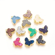 Brass Links connectors, with Druzy Resin, Butterfly, Golden, Mixed Color, 14.5x16x4mm, Hole: 1.2mm(KK-O107-07G)