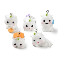 Opaque Resin Cartoon Pendants, Unicorn Charms with Platinum Tone Iron Loops, Mixed Color, 21~29x19.5~31x17~29mm, Hole: 2mm(CRES-Z004-04)