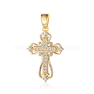 3Pcs Brass Micro Pave Cubic Zirconia Pendants, Cross Charms, Real 18K Gold Plated, 27x18x2.1mm(ZIRC-OY001-59)