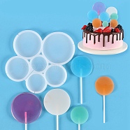 Flat Round Shape Food Grade Silicone Lollipop Molds, Fondant Molds, for DIY Edible Cake Topper, Chocolate, Candy, UV Resin & Epoxy Resin Jewelry Making, White, 154x168x6.5mm, Inner Diameter: 35~69mm, Fit for 2mm Stick(DIY-D069-19)
