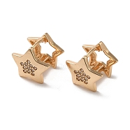 Brass Cubic Zirconia Star Hoop Earrings for Women, Light Gold, 11.5x11.5x12mm(EJEW-M238-01KCG)