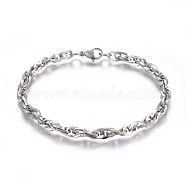 304 Stainless Steel Rope Chain Bracelets, with Lobster Claw Clasps, Stainless Steel Color, 8-1/4 inch(21cm), 5mm(BJEW-L637-14-P)