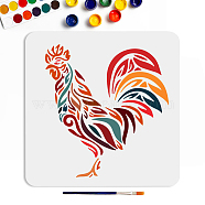 US 1Pc PET Hollow Out Drawing Painting Stencils, for DIY Scrapbook, Photo Album, with 1Pc Art Paint Brushes, Rooster, 300x300mm(DIY-MA0005-20A-04)