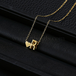 Alloy Letter Heart Pendant Necklaces for Women, Golden, Letter R, 15.75 inch(40cm)(WGBB55E-14)