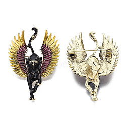 Animal with Wings Enamel Pin, Light Gold Plated Alloy Badge for Backpack Clothes, Nickel Free & Lead Free, Black, 58x38mm, Pin: 0.7mm(JEWB-N007-161)