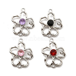 Rack Plating Alloy Connector Charms, Glass Flower Links, Long-Lasting Plated, Lead Free & Cadmium Free, Platinum, Mixed Color, 23x19x5mm, Hole: 1.6mm(PALLOY-K010-18P)