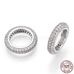 Rhodium Plated 925 Sterling Silver Micro Pave Cubic Zirconia Charms, Ring, Nickel Free, Real Platinum Plated, 12x2.5mm, Inner Diameter: 8mm(STER-T004-08P)