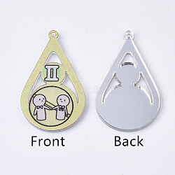 Acrylic Pendants, PVC Printed on the Front, Film and Mirror Effect on the Back, teardrop, with Constellation, Gemini, Gemini, 29.5x18x2mm, Hole: 1.5mm(X-OACR-S035-16L)