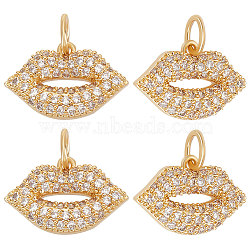 6Pcs Brass Micro Pave Grade AAA Cubic Zirconia Charms, Long-Lasting Plated, Lip Charm, Cadmium Free & Nickel Free & Lead Free, Real 18K Gold Plated, 7x10.5x2mm, Hole: 2.5mm(ZIRC-BBC0001-72)