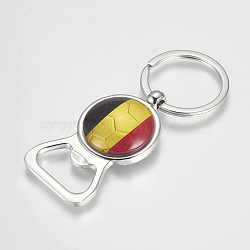 Alloy Keychain, Bottle Opener/Can Opener with Belgium Flag Pattern, Colorful, 81~82mm(KEYC-TA0001-16)