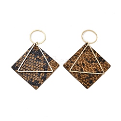 Brass with PU Leather Pendants, Rhombus, Peru, 63mm, Hole: 13.5mm(FIND-Z048-08B-KCG)