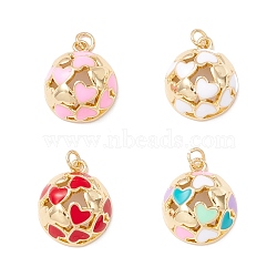 Brass Enamel Pendants, with Jump Ring, Long-lasting Real 18k Gold Plated, Half Round with Heart, Mixed Color, 16.5x14x7mm, Hole: 2.5mm(FIND-Z005-01)