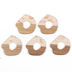 Transparent Resin & Walnut Wood Pendants, with Gold Foil, Clear, 38x38x3mm, Hole: 2mm(RESI-S389-050A-B05)