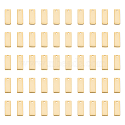 50Pcs 201 Stainless Steel Charms, Rectangle Charm, Real 18K Gold Plated, 13x5x0.5mm, Hole: 1.2mm(STAS-UN0046-34)