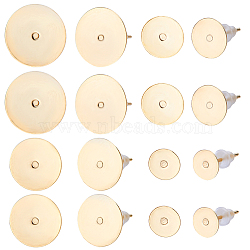 160Pcs 4 Size 304 Stainless Steel Stud Earring Findings, Flat Round Pad Earring Settings, with 160Pcs Plastic Ear Nuts, Real 24K Gold Plated, 6~12x0.3mm, 40Pcs/size(STAS-BBC0003-42)