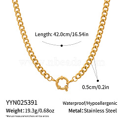 Minimalist 5MM 304 Stainless Steel Cuban Link Chain Necklaces for Women, with Spring Ring Clasps, Real 18K Gold Plated, 16.54 inch(42cm)(EE6470-3)