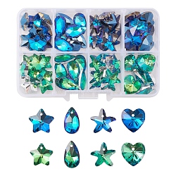 66Pcs 8 Style Electroplate Glass Pendants, Faceted, Starfish & Heart & Teardrop & Star Charms, Mixed Color, 13~16x9~15x5~7.5mm, hole: 1~1.4mm(GLAA-FS0001-56)